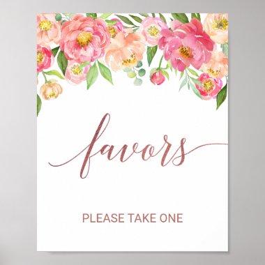 Peach and Pink Peony Flowers Rose Gold Favors Sign