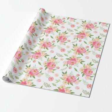 Peach and Pink Peony Flowers Wrapping Paper