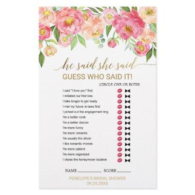 Peach and Pink Peony "He Said She Said" Game