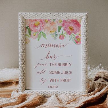 Peach and Pink Peony Rose Gold Mimosa Bar Sign