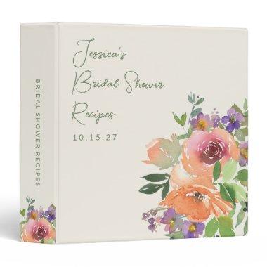 Peach and Purple Floral Bridal Shower Recipe 3 Ring Binder