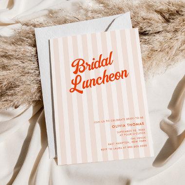 Peach and Tangerine Retro Stripes Bridal Shower Invitations