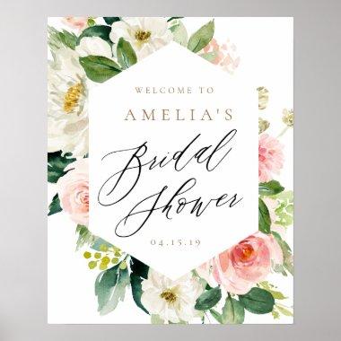 Peach and White Floral Bridal Shower Welcome Sign