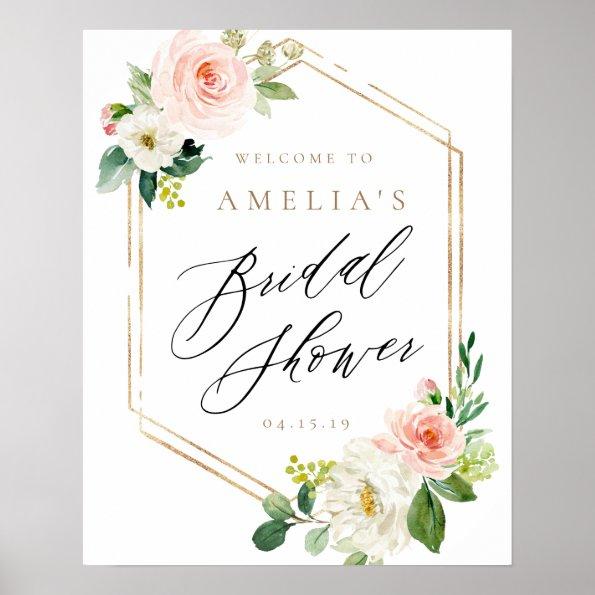 Peach and White Floral Bridal Shower Welcome Sign