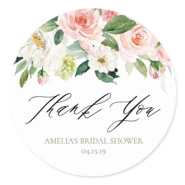 Peach and White Floral Thank You Sticker