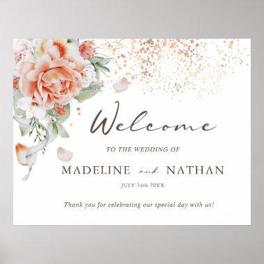 Peach and White Floral Wedding Welcome Poster
