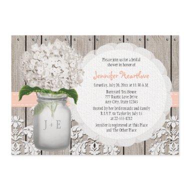 Peach and White Hydrangea Mason Jar