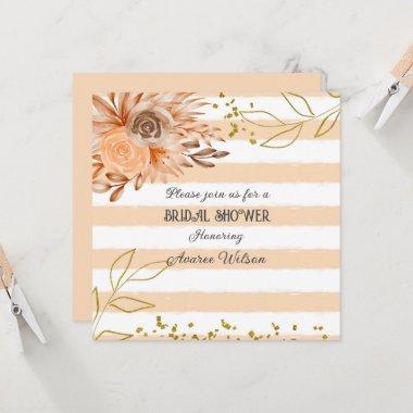 Peach and White Striped With Gold Shower Invitations