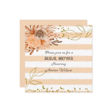 Peach and White Striped With Gold Shower Invitations