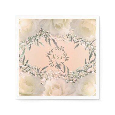 Peach Baby's Breath & Roses Botanical Wedding Napkins