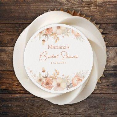 Peach Beige Floral  Cupcakes Edible Frosting Rounds