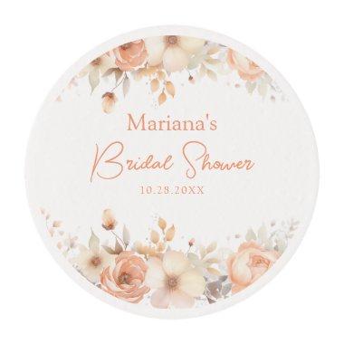 Peach Beige Floral Bridal Shower Cupcakes Edible Frosting Rounds