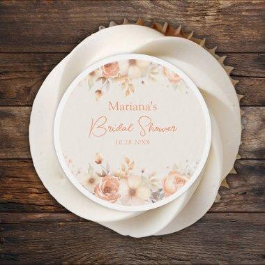 Peach Beige Floral on Ivory  Cupcakes Edible Frosting Rounds