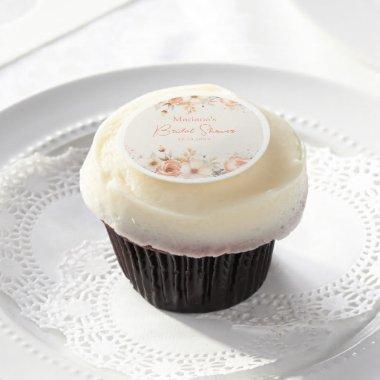 Peach Beige Floral on Ivory Bridal Shower Cupcakes Edible Frosting Rounds