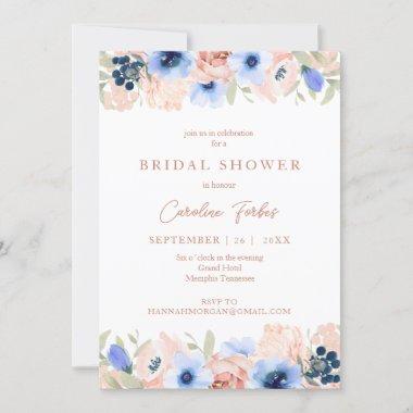 Peach Blue Blush Bridal Shower Invitations