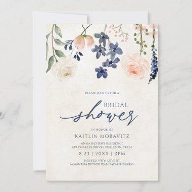 Peach & Blue Bridal Shower Botanical Vintage Invitations