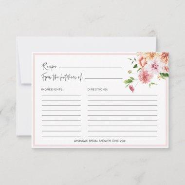 Peach Blush Floral Bridal Shower Recipe Invitations