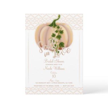 Peach Blush Pumpkin FALL IN LOVE Bridal Shower Invitations