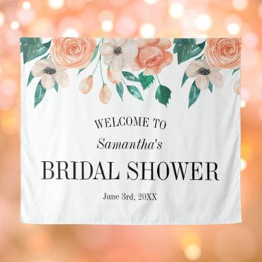 Peach Bridal Shower Backdrop Personalized Floral