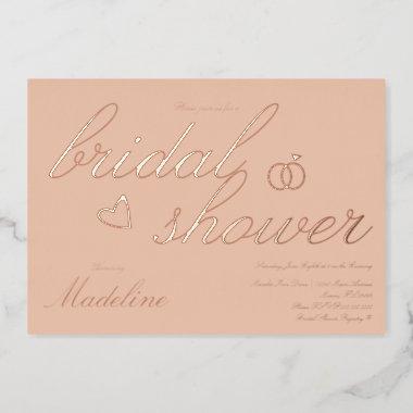 Peach Bridal Shower Heart Pressed Foil Invitations