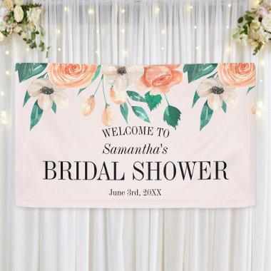 Peach Bridal Shower Personalized Floral Banner
