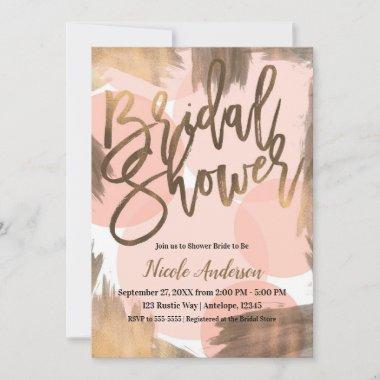 Peach & Copper Bronze Chic Modern Bridal Shower Invitations