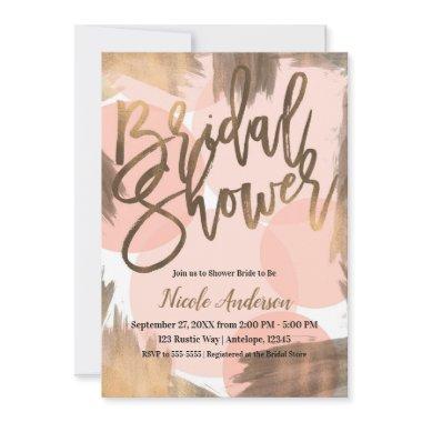 Peach & Copper Bronze Chic Modern Bridal Shower Invitations