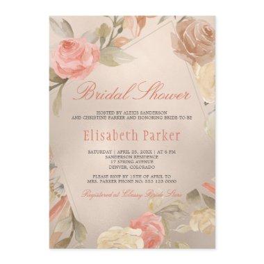 Peach Cream Faux Gold Foil Floral Bridal Shower Invitations