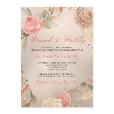 Peach Cream Faux Gold Foil Floral Brunch & Bubbly