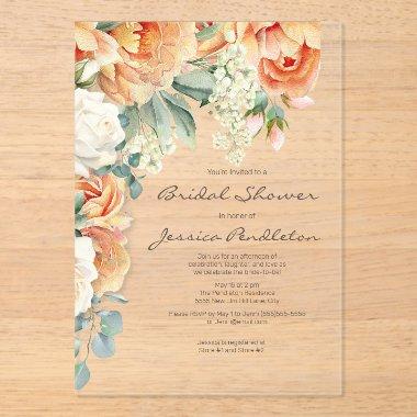 Peach Cream Floral Eucalyptus  Clear Acrylic