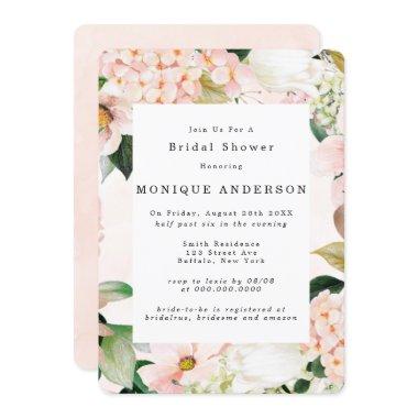 Peach Cream Hydrangeas Tulip Bridal Shower Invitations