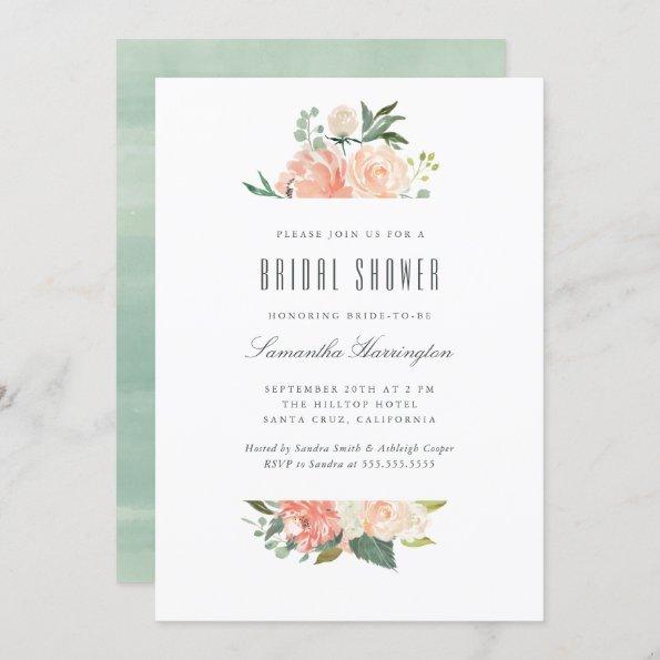 Peach & Cream Watercolor Floral Bridal Shower Invitations