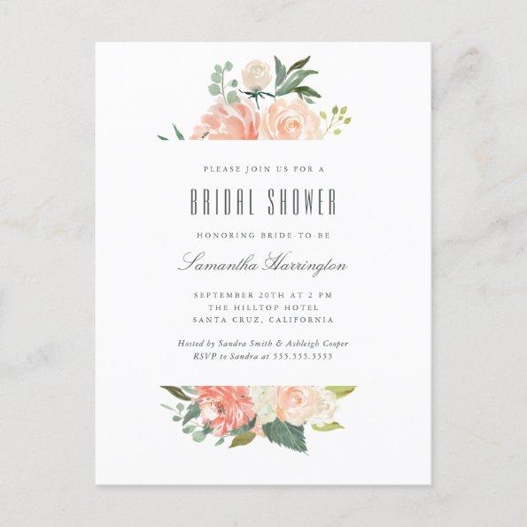 Peach & Cream Watercolor Floral Bridal Shower Invitation PostInvitations