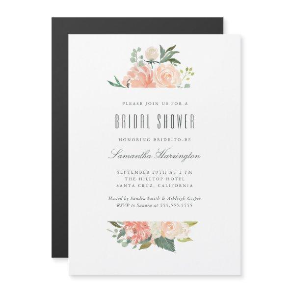 Peach & Cream Watercolor Floral Bridal Shower Magnetic Invitations