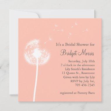 Peach Dandelion Bridal Shower Invitations