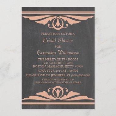 Peach Deco Chalkboard Bridal Shower Invite