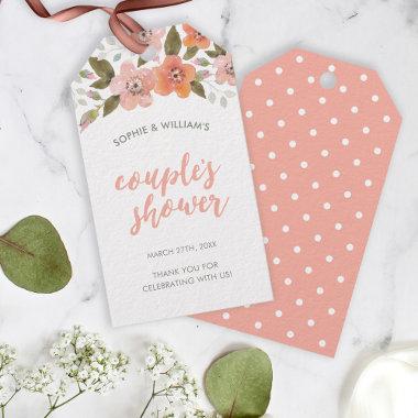 Peach Delicate Floral Couple's Shower Gift Tags