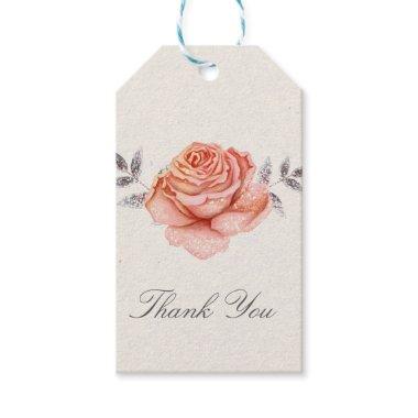 Peach Fairy Tale Glitter Rose Leaves Bridal Shower Gift Tags