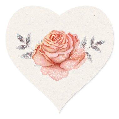 Peach Fairy Tale Glitter Rose Leaves Bridal Shower Heart Sticker