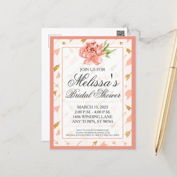 Peach Floral and Gold Bridal Shower Invitation PostInvitations