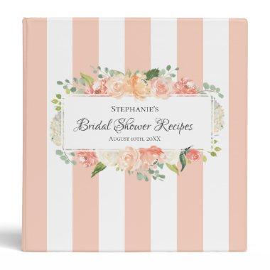 Peach Floral and Stripes Bridal Shower Recipes 3 Ring Binder
