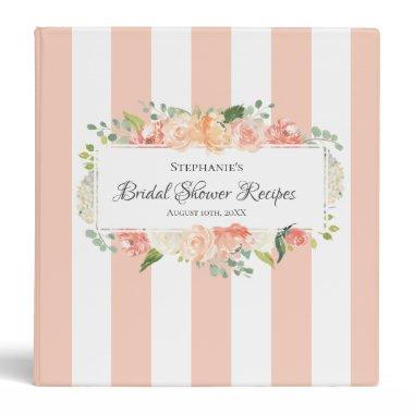 Peach Floral and Stripes  Recipes 3 Ring Binder