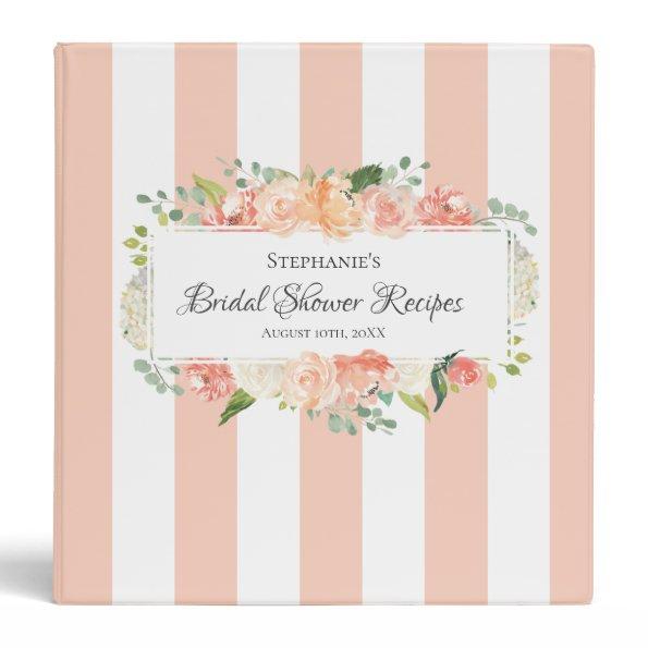 Peach Floral and Stripes  Recipes 3 Ring Binder