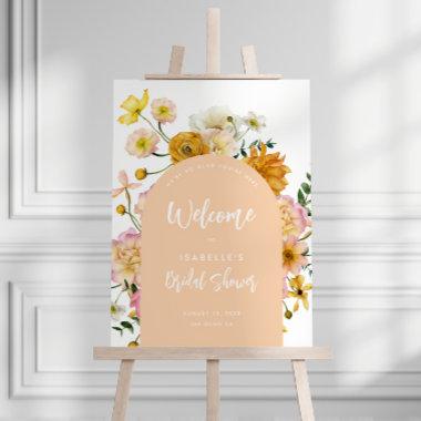 Peach Floral Arch Bridal Shower Welcome Sign
