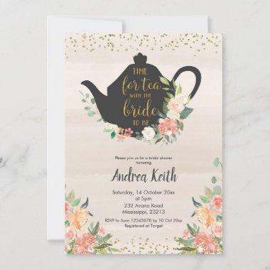 Peach Floral Bridal Tea Invitations