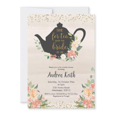 Peach Floral Bridal Tea Invitations