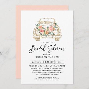 Peach Floral Drive By Bridal Shower Invitations