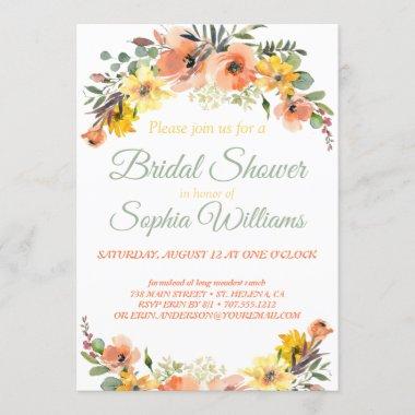 Peach Floral Garden Bridal Shower Invitations