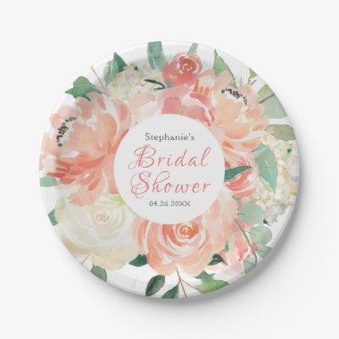 Peach Floral Medley Bridal Shower Paper Plates