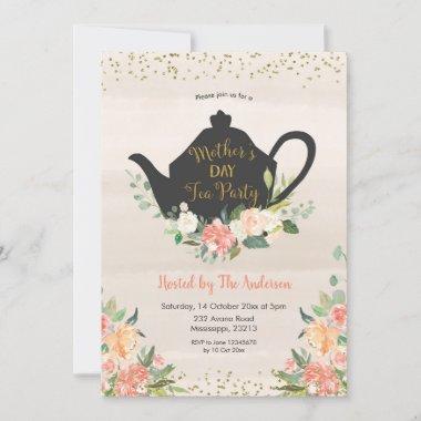 Peach Floral Mother's Day Tea Invitations